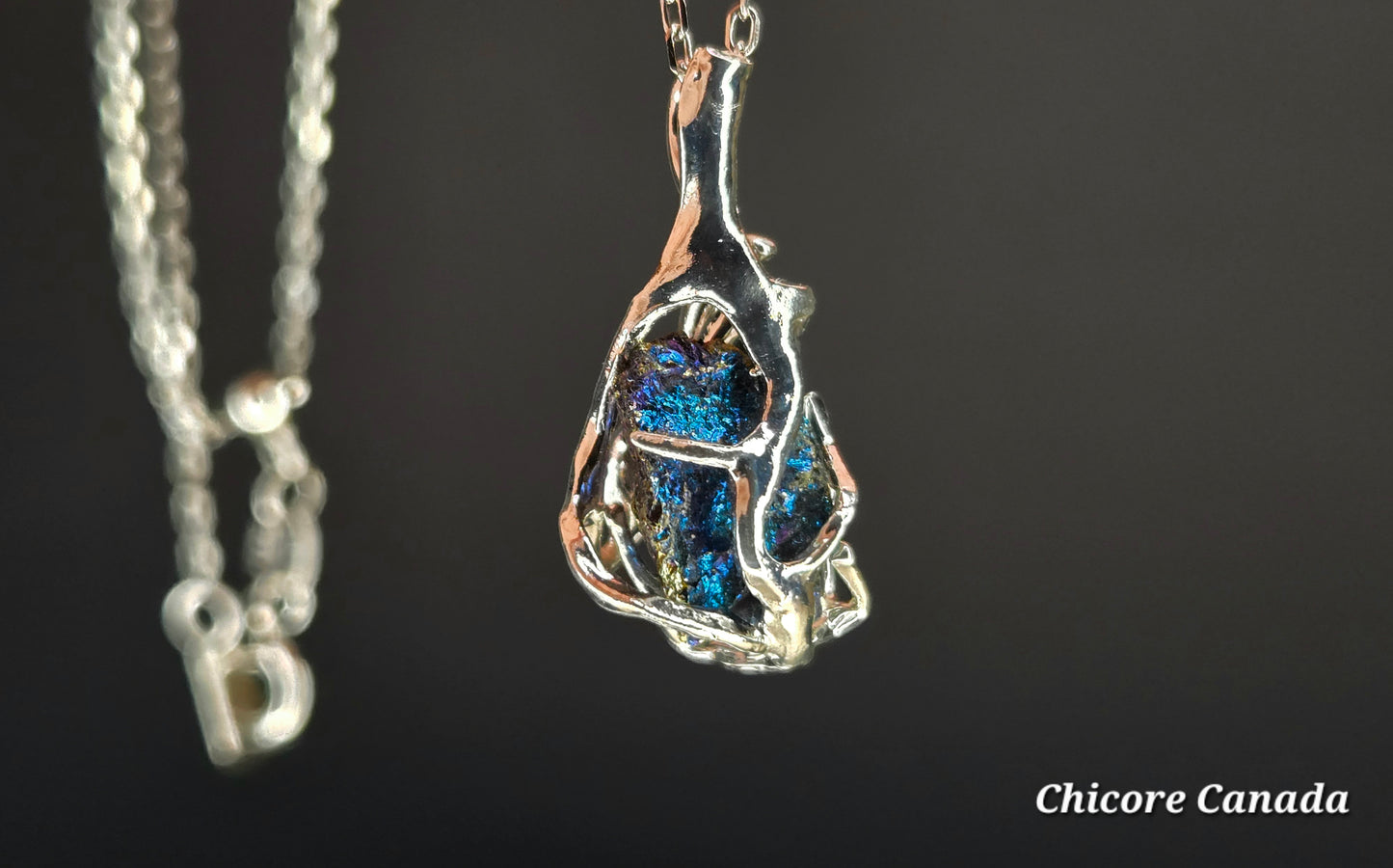 Handmade Raw Rainbow Pyrite Pendant – Adjustable 925 Sterling Silver Necklace for Strength & Style