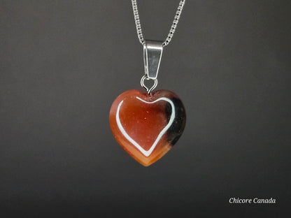 Eternal Glow: Handcrafted Heart-Shaped Carnelian Pendant with Adjustable Necklace