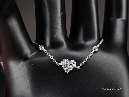Timeless 925 Sterling Silver Adjustable Bracelet with Heart-Shaped Cubic Zirconia Charm
