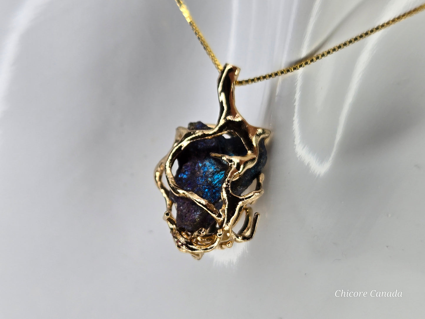 Handmade Raw Rainbow Pyrite Pendant – 925 Sterling Silver Necklace for Bold Elegance