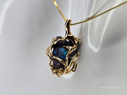 Handmade Raw Rainbow Pyrite Pendant – 925 Sterling Silver Necklace for Bold Elegance