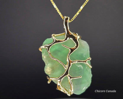 Exquisite Handmade Raw Fluorite Pendant on 925 Sterling Silver Adjustable Necklace