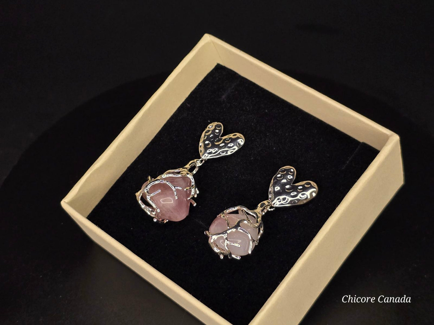 Boucles d'oreilles en quartz rose – Bijoux élégants et délicats