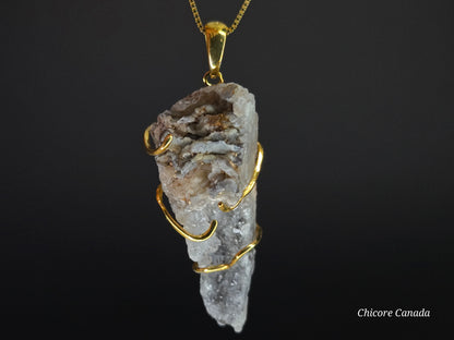 Elegant Agate Geode Pendant in Gold Finish with Adjustable Sterling Silver Necklace
