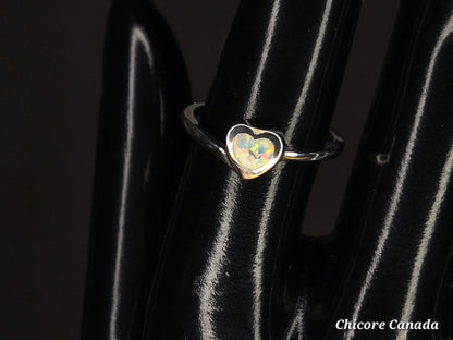 Heart-Shaped Opal 925 Sterling Silver Adjustable Ring – A Radiant Symbol of Love & Elegance