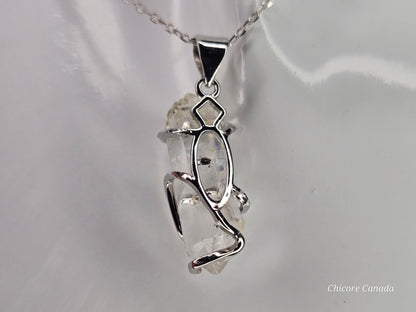 AAA Grade Raw Herkimer Diamond Pendant – Handmade Crystal Necklace with Adjustable 925 Sterling Silver