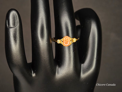 Delicate Adjustable 925 Sterling Silver 18K Gold Plated Sunstone Ring