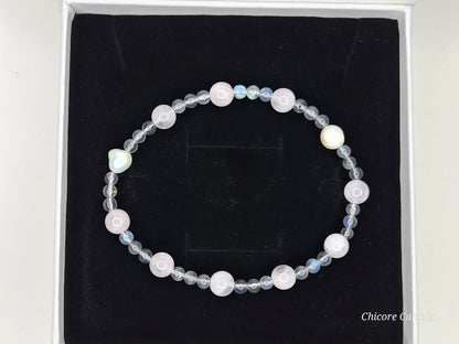 Harmony of the Heart: Moonstone, Rose Quartz & Freshwater Pearl Bracelet
