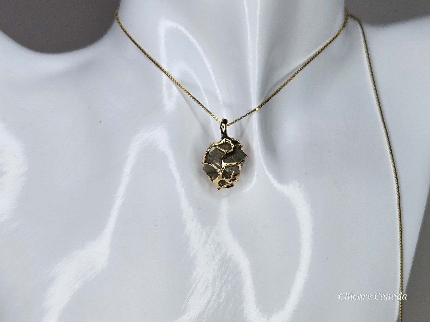 Elegant & Powerful Protection Stone - Handmade Natural Raw Pyrite Pendant with 925 Sterling Silver Adjustable Necklace