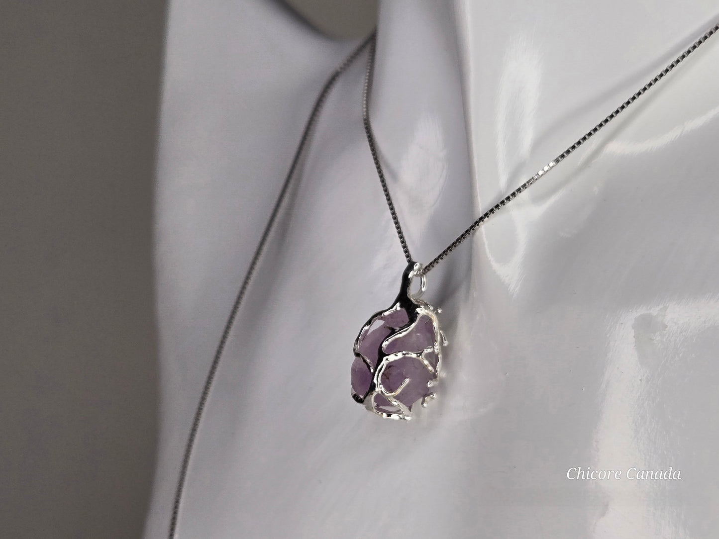 Artfully Crafted Raw Amethyst Pendant Necklace with Adjustable Grace