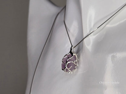 Artfully Crafted Raw Amethyst Pendant Necklace with Adjustable Grace