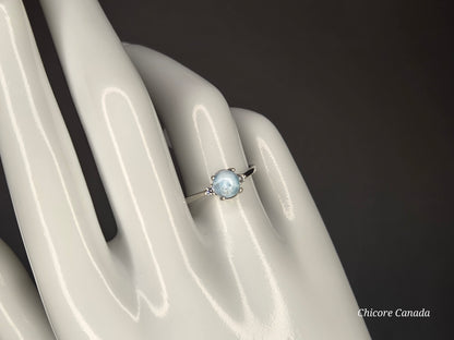 Elegant Sterling Silver Gemstone Jewelry - Handmade Natural Larimar Adjustable Ring