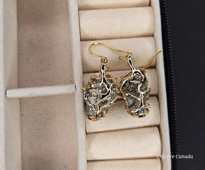 Handmade Raw Pyrite Earrings – Luxurious Natural Elegance