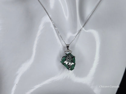 Raw Malachite Pendant Necklace – Handmade Luxury with 925 Sterling Silver Adjustable Chain