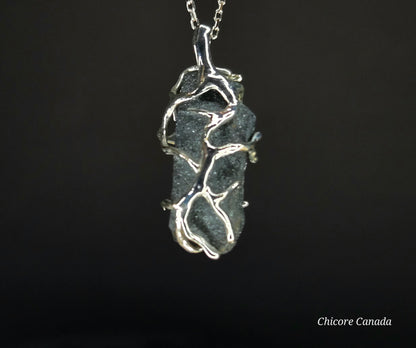 Raw Natural Hematite Stone Handmade Pendant with Adjustable 925 Sterling Silver Necklace