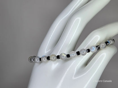 3A Moonstone & Black Tourmaline Handmade Beaded Bracelet – Intuition & Protection