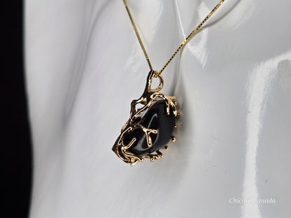 Handcrafted Black Obsidian Power Pendant – 925 Sterling Silver Adjustable Necklace