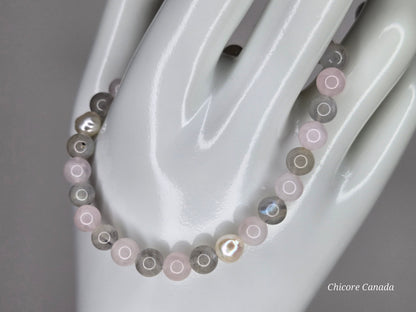 Goddess Radiance – Handmade Bracelet with Moonstone, Rose Quartz & Freshwater Pearls