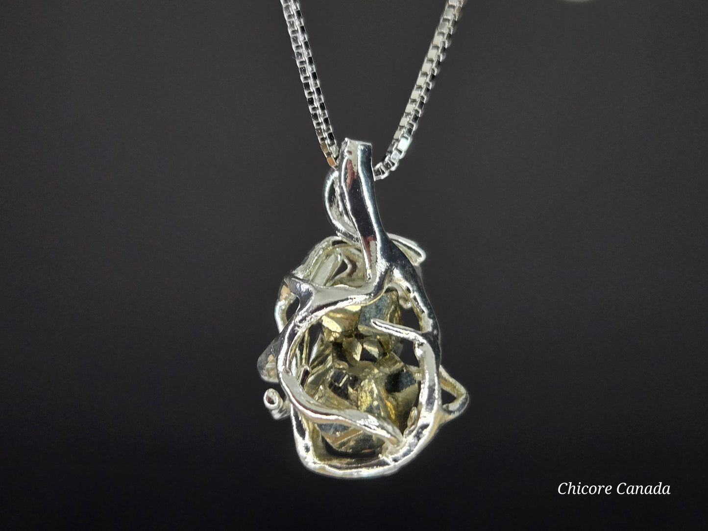 Elegant & Powerful Protection Stone - Handmade Natural Raw Pyrite Pendant with 925 Sterling Silver Adjustable Necklace