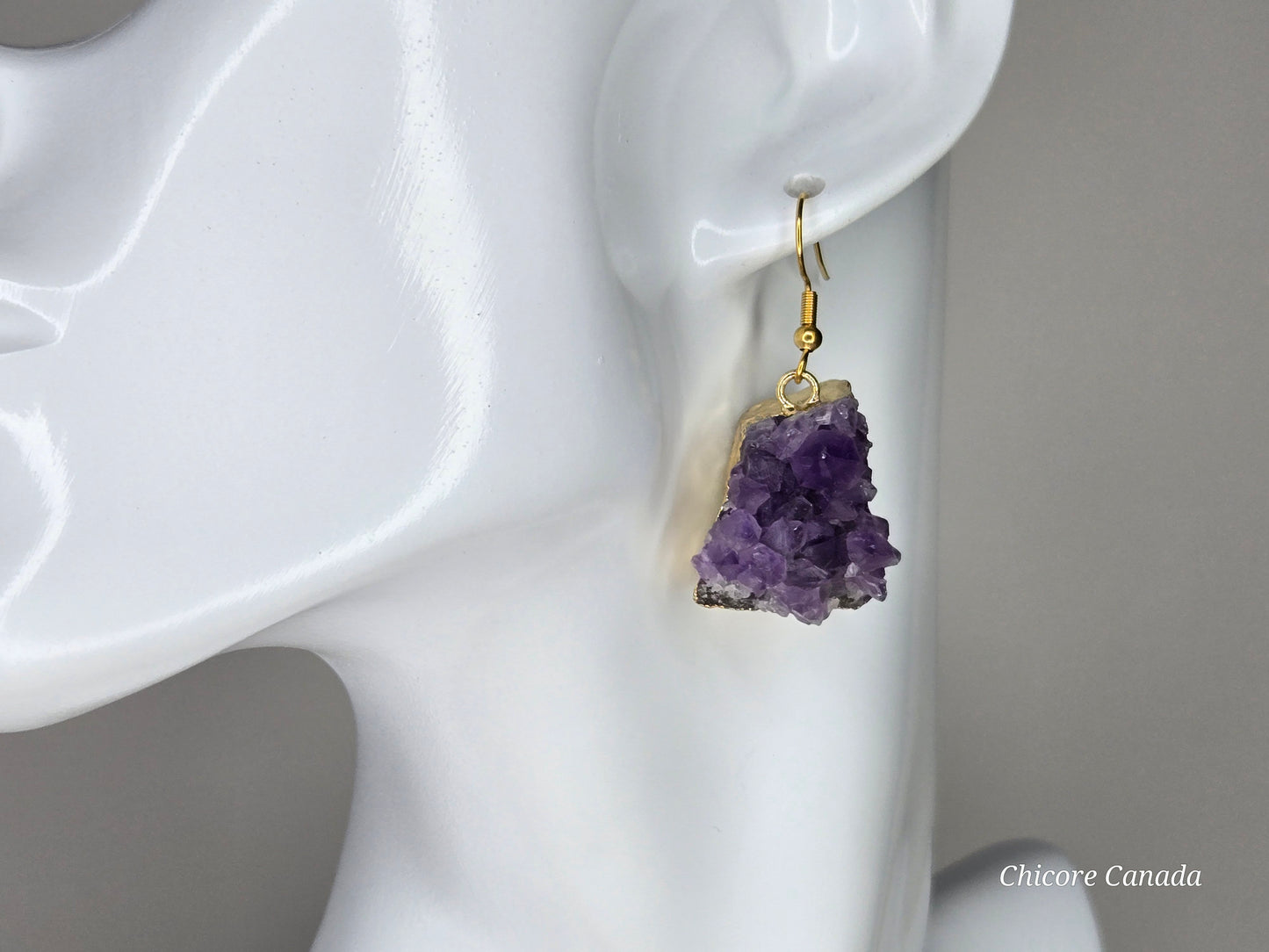Nature’s Spark: Raw Amethyst Cluster Drop Earrings