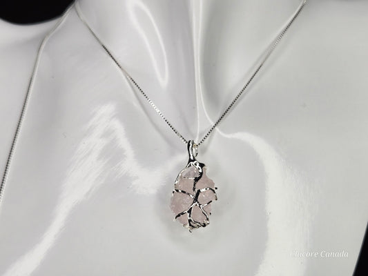 Blossom of Love – Handmade Raw Rose Quartz Pendant on a Delicate 925 Sterling Silver Adjustable Necklace