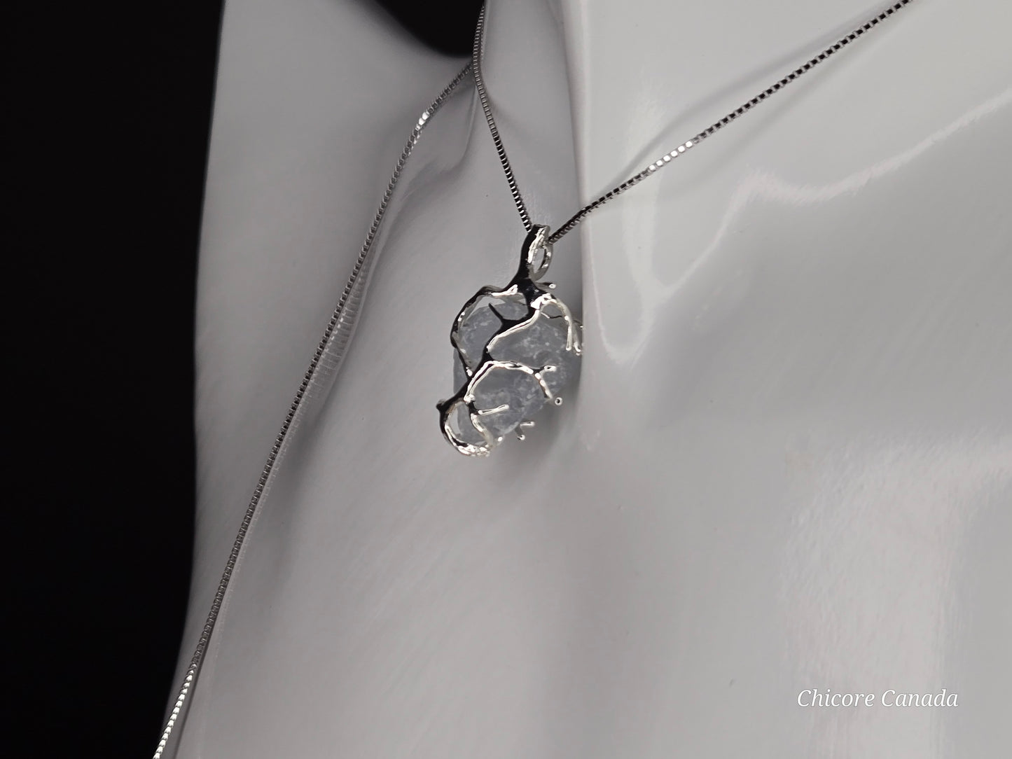 Artisan Raw Celestite Pendant with Adjustable 925 Sterling Silver Necklace