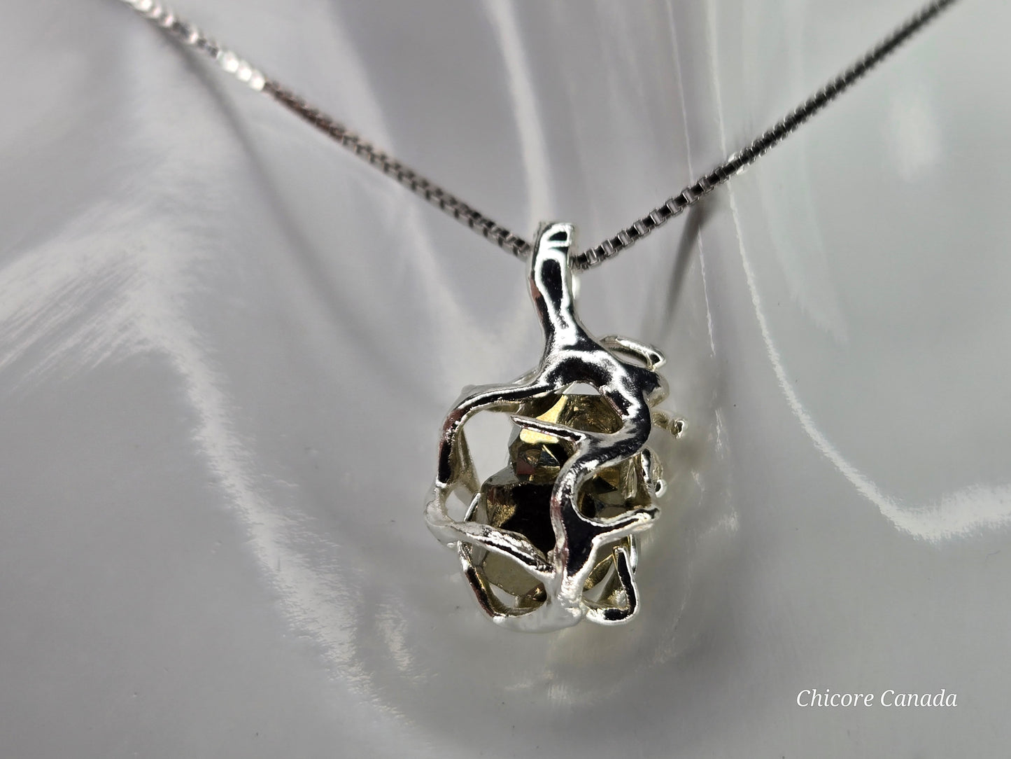 Elegant & Powerful Protection Stone - Handmade Natural Raw Pyrite Pendant with 925 Sterling Silver Adjustable Necklace