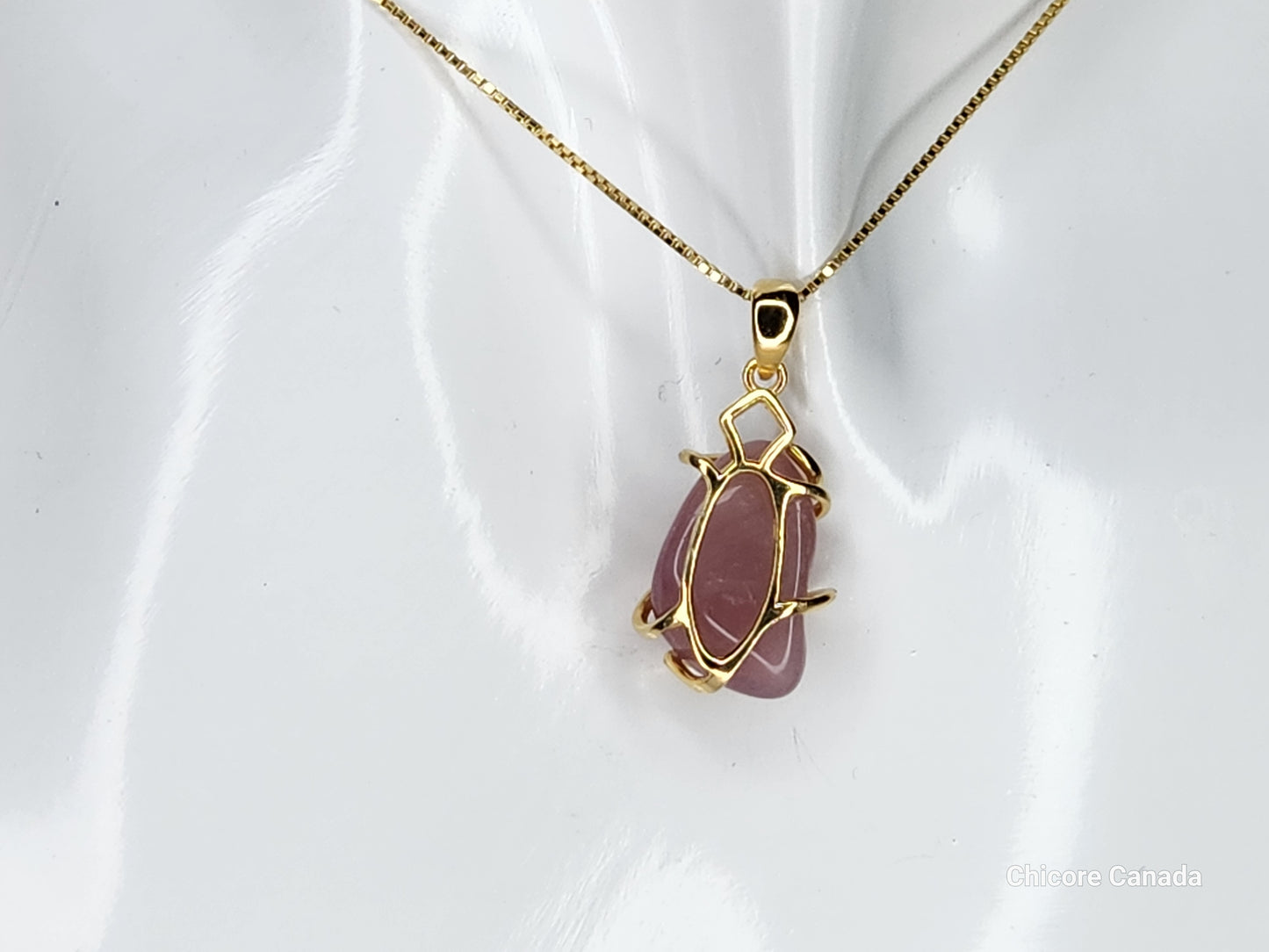 Pendentif délicat en argent sterling 925 avec quartz rose et collier réglable