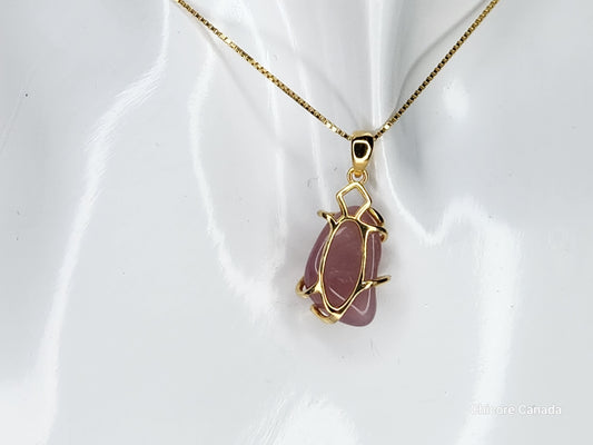 Pendentif délicat en argent sterling 925 avec quartz rose et collier réglable