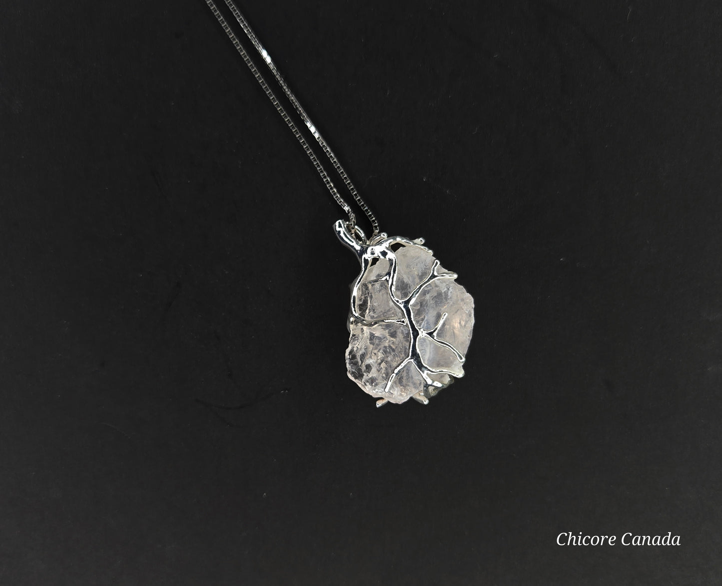 Blush Bloom – Handmade Raw Rose Quartz Pendant with 925 Sterling Silver Adjustable Necklace