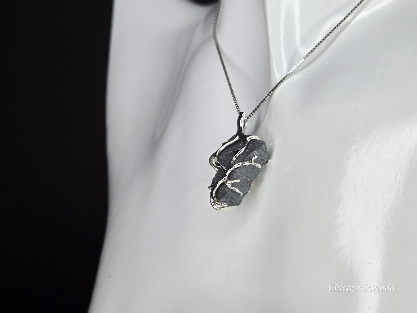 Raw Natural Hematite Stone Handmade Pendant with Adjustable 925 Sterling Silver Necklace