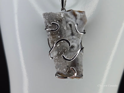 Sparkling Agate Geode Pendant & 925 Sterling Silver Adjustable Necklace