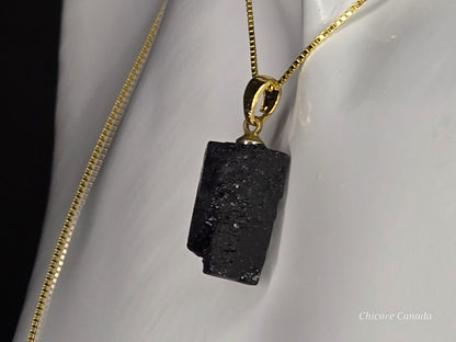 Black Tourmaline Pendant Necklace – Unisex Protection Stone for Him & Her