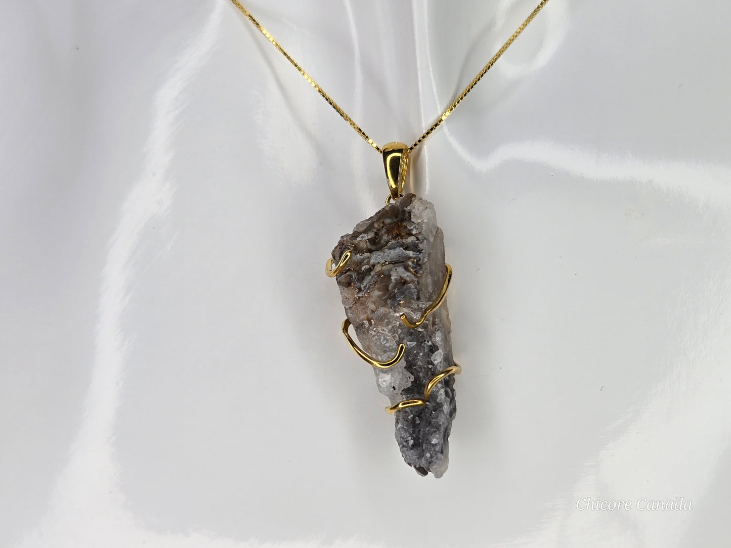 Elegant Agate Geode Pendant in Gold Finish with Adjustable Sterling Silver Necklace