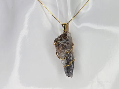 Elegant Agate Geode Pendant in Gold Finish with Adjustable Sterling Silver Necklace