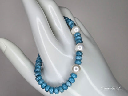 AAA Natural Larimar & Freshwater Pearl Handmade Bracelet – Ocean-Inspired Elegance