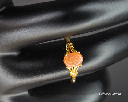 Delicate Adjustable 925 Sterling Silver 18K Gold Plated Sunstone Ring