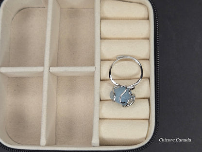 Timeless 925 Sterling Silver Adjustable Aquamarine Ring