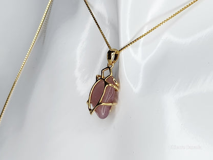 Pendentif délicat en argent sterling 925 avec quartz rose et collier réglable
