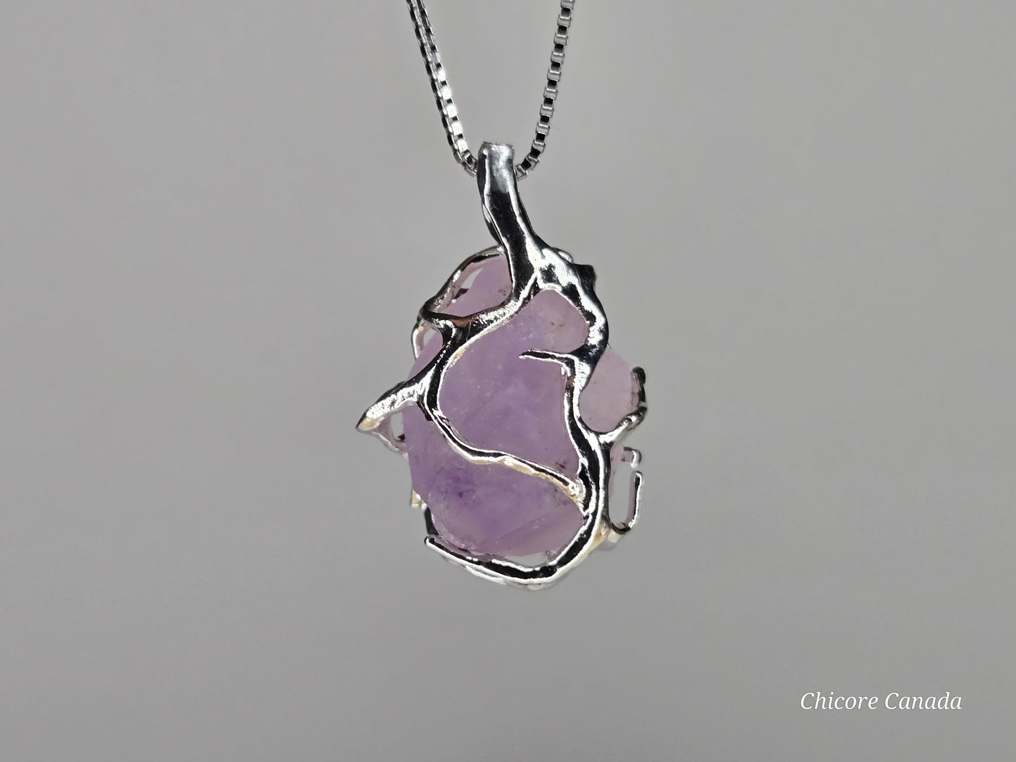 Artfully Crafted Raw Amethyst Pendant Necklace with Adjustable Grace