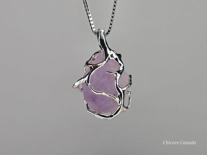 Artfully Crafted Raw Amethyst Pendant Necklace with Adjustable Grace