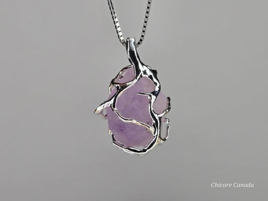 Artfully Crafted Raw Amethyst Pendant Necklace with Adjustable Grace