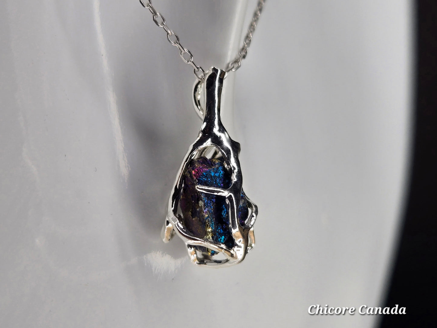 Handmade Raw Rainbow Pyrite Pendant – Adjustable 925 Sterling Silver Necklace for Strength & Style