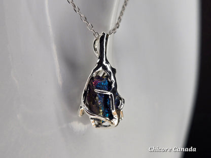 Handmade Raw Rainbow Pyrite Pendant – Adjustable 925 Sterling Silver Necklace for Strength & Style