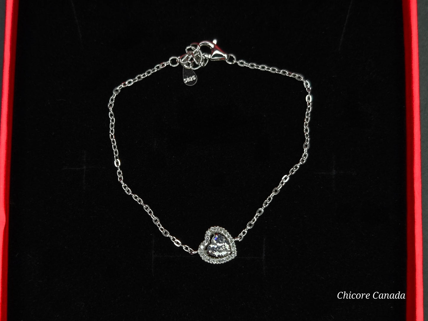 Sterling Silver Bracelet with Sparkling Heart Charm – Elegance Redefined