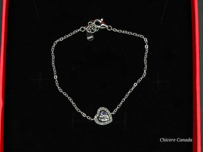 Sterling Silver Bracelet with Sparkling Heart Charm – Elegance Redefined