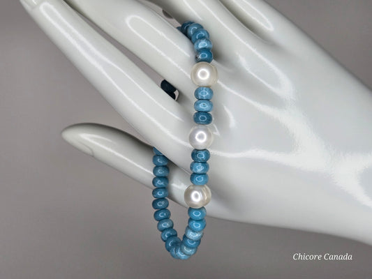 AAA Natural Larimar & Freshwater Pearl Handmade Bracelet – Ocean-Inspired Elegance