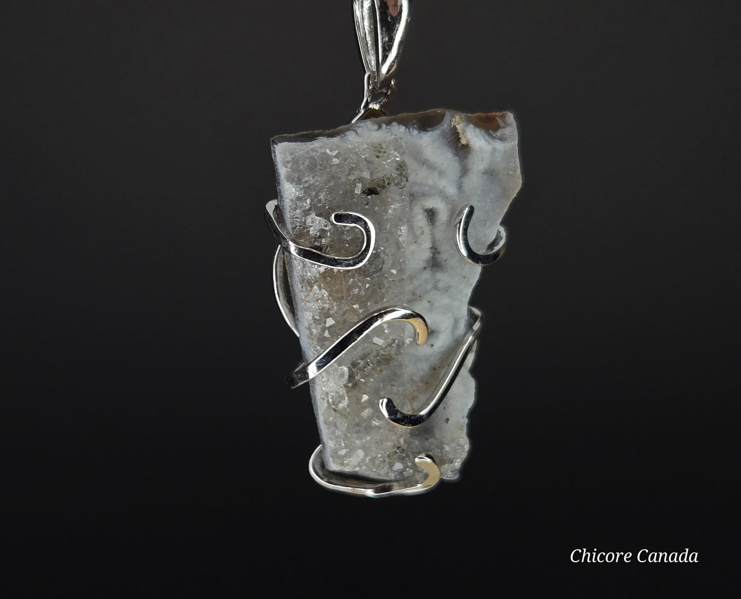 Sparkling Agate Geode Pendant & 925 Sterling Silver Adjustable Necklace