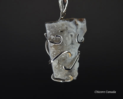 Sparkling Agate Geode Pendant & 925 Sterling Silver Adjustable Necklace