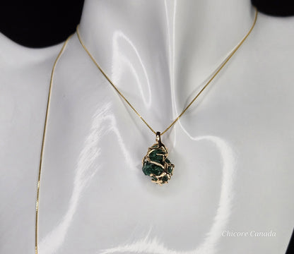Elegant Raw Malachite Pendant – Handmade Natural Stone Set on 925 Sterling Silver Adjustable Necklace